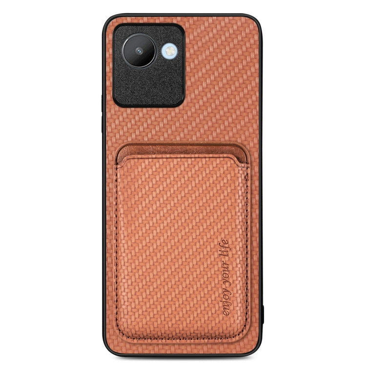 For Realme C30 Carbon Fiber Leather Card Magsafe Phone Case(Brown) by buy2fix