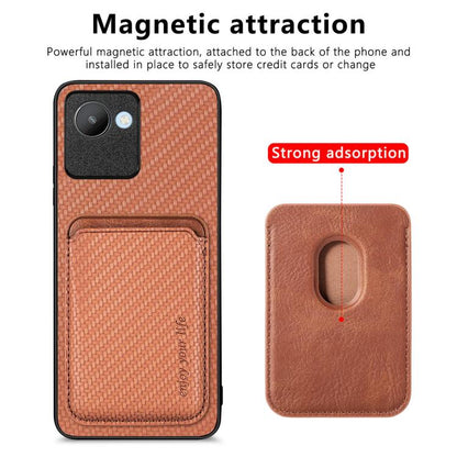 For Realme C30 Carbon Fiber Leather Card Magsafe Phone Case(Brown) by buy2fix