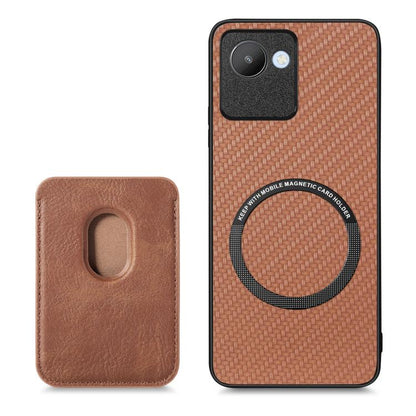 For Realme C30 Carbon Fiber Leather Card Magsafe Phone Case(Brown) by buy2fix