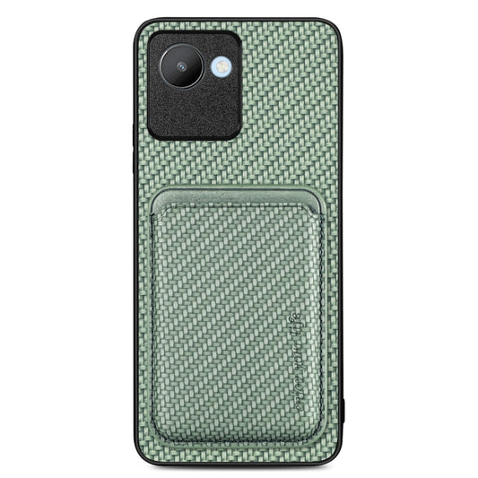 For Realme C30 Carbon Fiber Leather Card Magsafe Phone Case(Green) by buy2fix