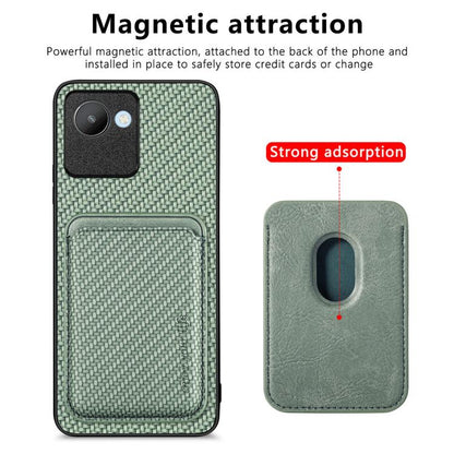 For Realme C30 Carbon Fiber Leather Card Magsafe Phone Case(Green) by buy2fix