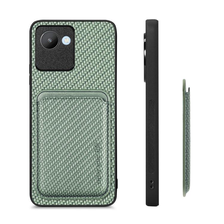 For Realme C30 Carbon Fiber Leather Card Magsafe Phone Case(Green) by buy2fix