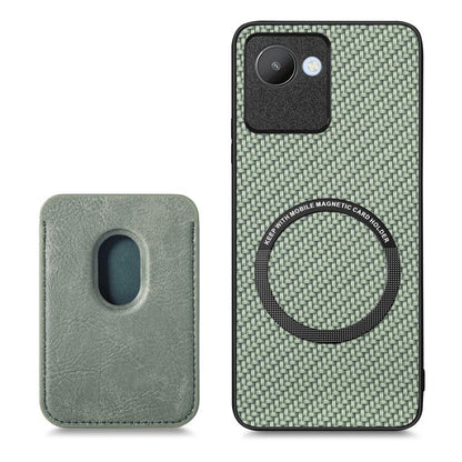 For Realme C30 Carbon Fiber Leather Card Magsafe Phone Case(Green) by buy2fix