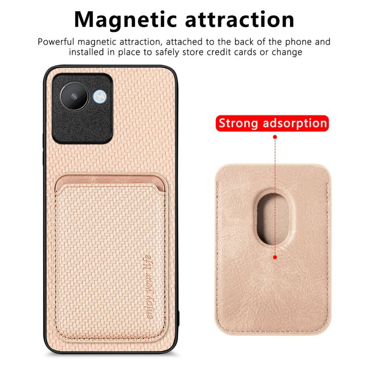 For Realme C30 Carbon Fiber Leather Card Magsafe Phone Case(Khaki) by buy2fix