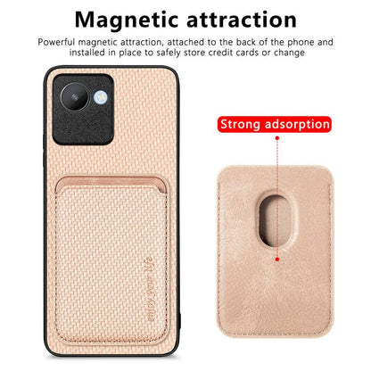 For Realme C30 Carbon Fiber Leather Card Magsafe Phone Case(Khaki) by buy2fix