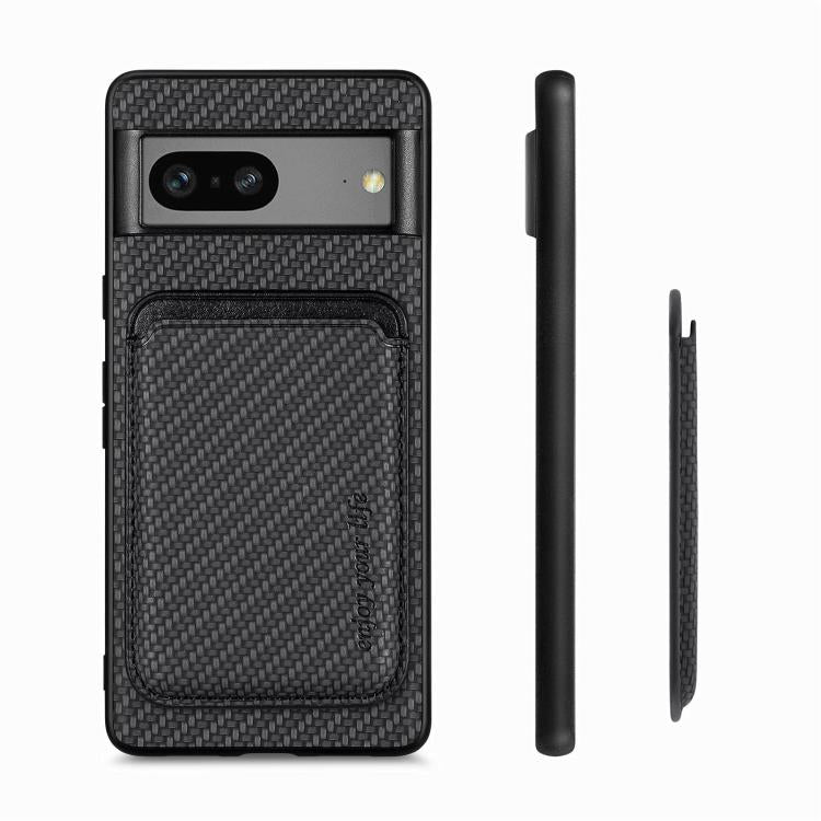For Google Pixel 7 Carbon Fiber Leather Card Magsafe Phone Case(Black) by buy2fix