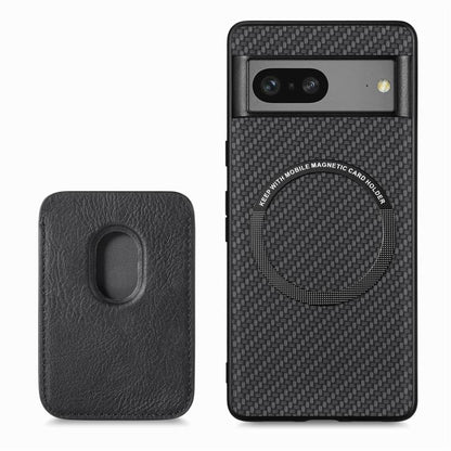 For Google Pixel 7 Carbon Fiber Leather Card Magsafe Phone Case(Black) by buy2fix