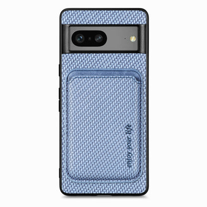 For Google Pixel 7 Carbon Fiber Leather Card Magsafe Phone Case(Blue) by buy2fix