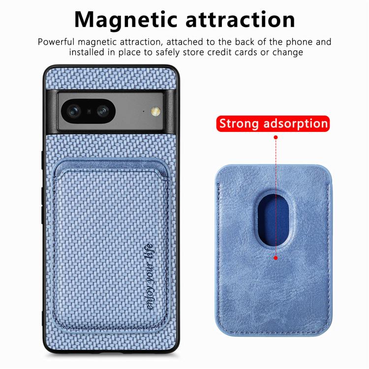 For Google Pixel 7 Carbon Fiber Leather Card Magsafe Phone Case(Blue) by buy2fix