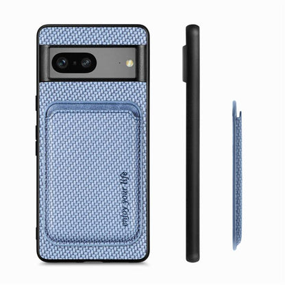 For Google Pixel 7 Carbon Fiber Leather Card Magsafe Phone Case(Blue) by buy2fix