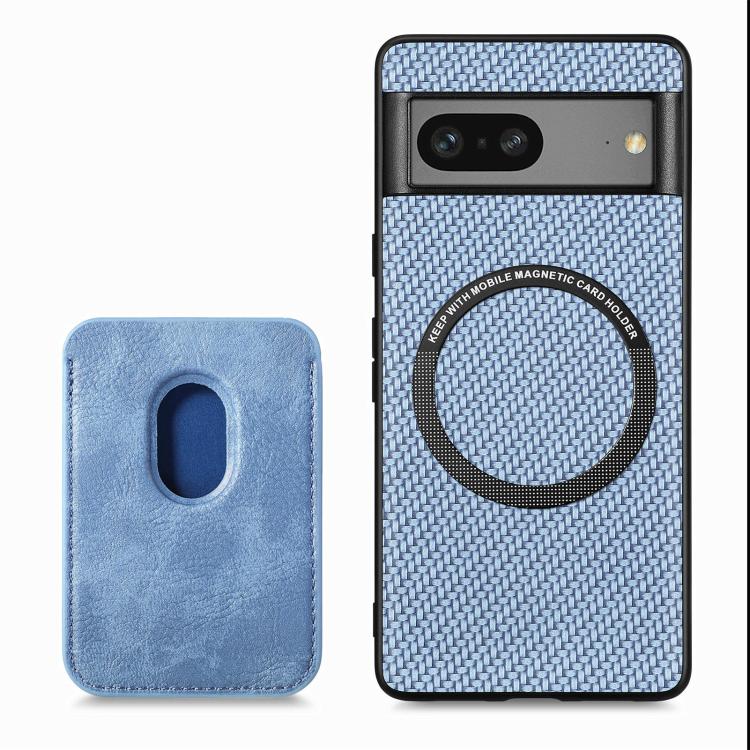 For Google Pixel 7 Carbon Fiber Leather Card Magsafe Phone Case(Blue) by buy2fix