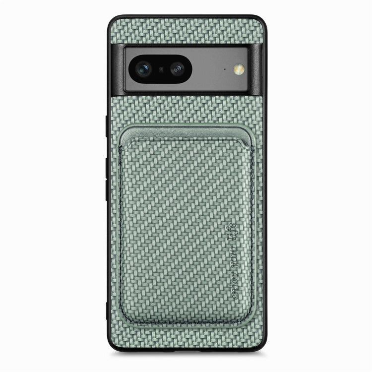 For Google Pixel 7 Carbon Fiber Leather Card Magsafe Phone Case(Green) by buy2fix