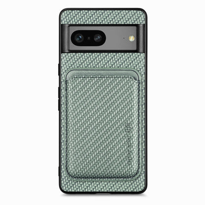 For Google Pixel 7 Carbon Fiber Leather Card Magsafe Phone Case(Green) by buy2fix