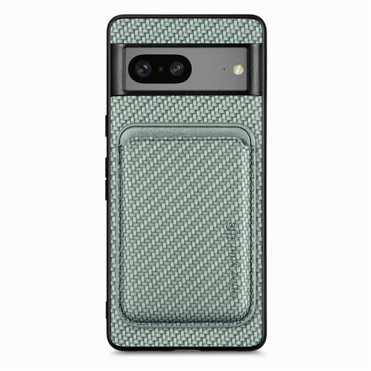 For Google Pixel 7 Carbon Fiber Leather Card Magsafe Phone Case(Green) by buy2fix