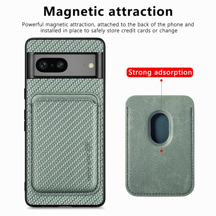 For Google Pixel 7 Carbon Fiber Leather Card Magsafe Phone Case(Green) by buy2fix