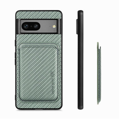 For Google Pixel 7 Carbon Fiber Leather Card Magsafe Phone Case(Green) by buy2fix