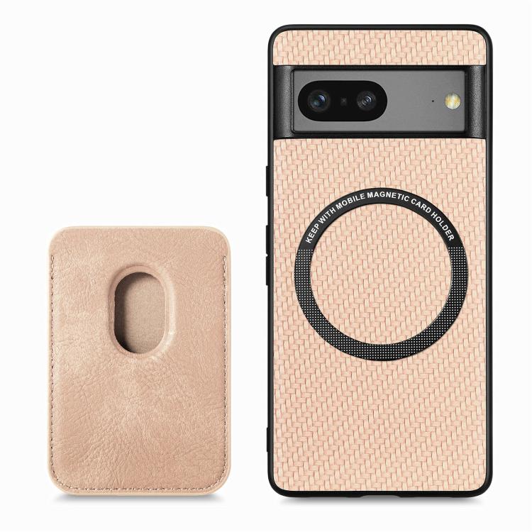 For Google Pixel 7 Carbon Fiber Leather Card Magsafe Phone Case(Khaki) by buy2fix