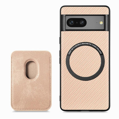 For Google Pixel 7 Carbon Fiber Leather Card Magsafe Phone Case(Khaki) by buy2fix
