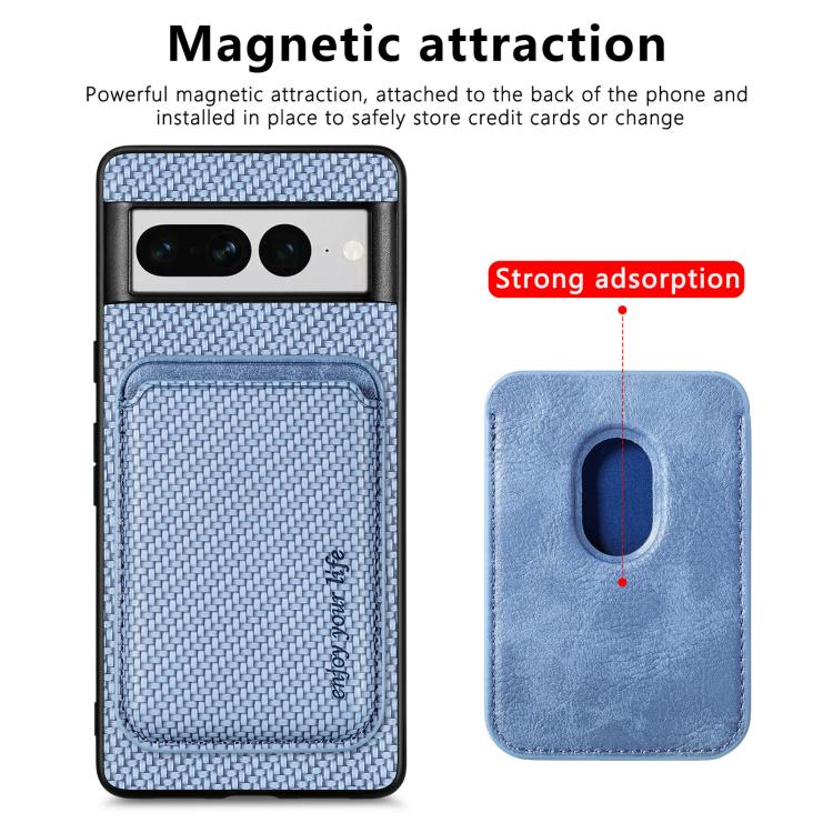 For Google Pixel 7 Pro Carbon Fiber Leather Card Magsafe Phone Case(Blue) by buy2fix
