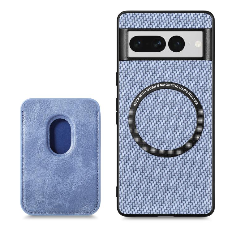 For Google Pixel 7 Pro Carbon Fiber Leather Card Magsafe Phone Case(Blue) by buy2fix