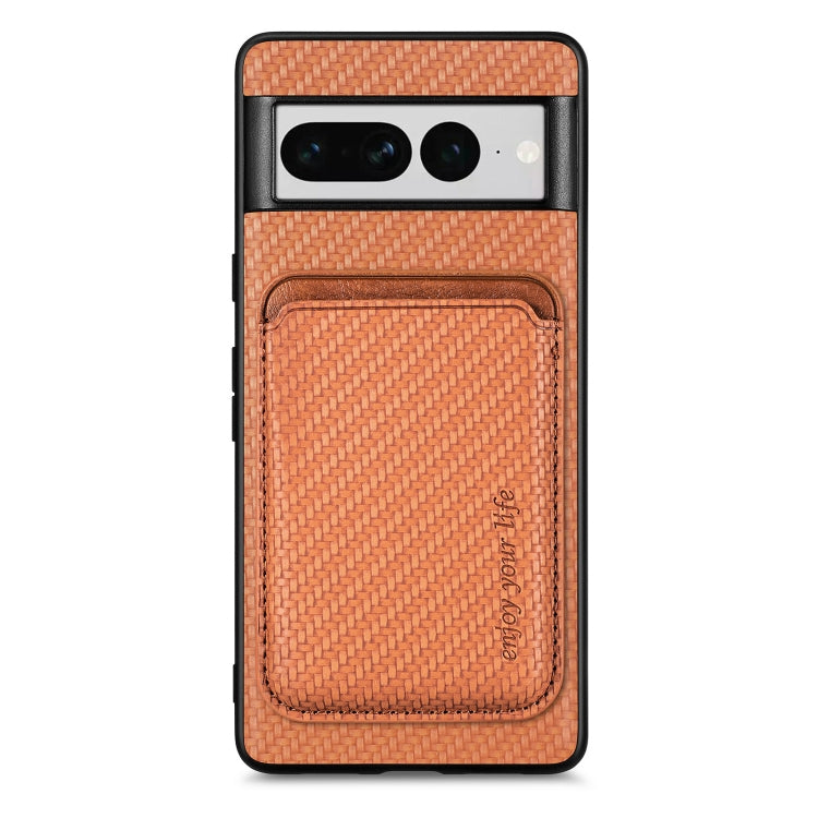 For Google Pixel 7 Pro Carbon Fiber Leather Card Magsafe Phone Case(Brown) by buy2fix
