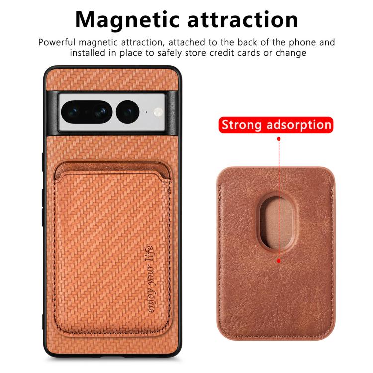 For Google Pixel 7 Pro Carbon Fiber Leather Card Magsafe Phone Case(Brown) by buy2fix