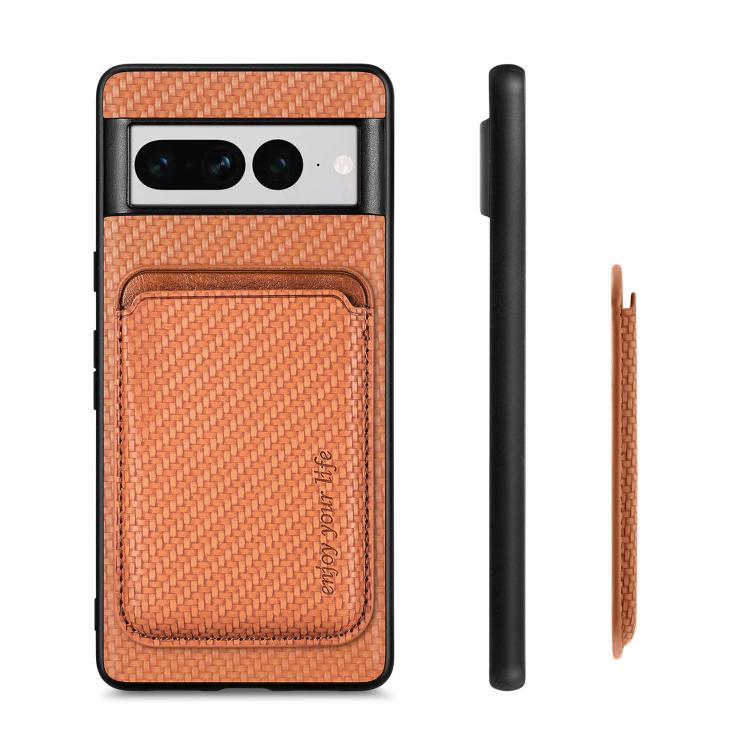 For Google Pixel 7 Pro Carbon Fiber Leather Card Magsafe Phone Case(Brown) by buy2fix