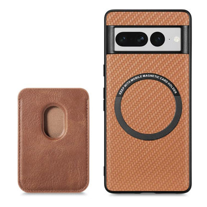 For Google Pixel 7 Pro Carbon Fiber Leather Card Magsafe Phone Case(Brown) by buy2fix