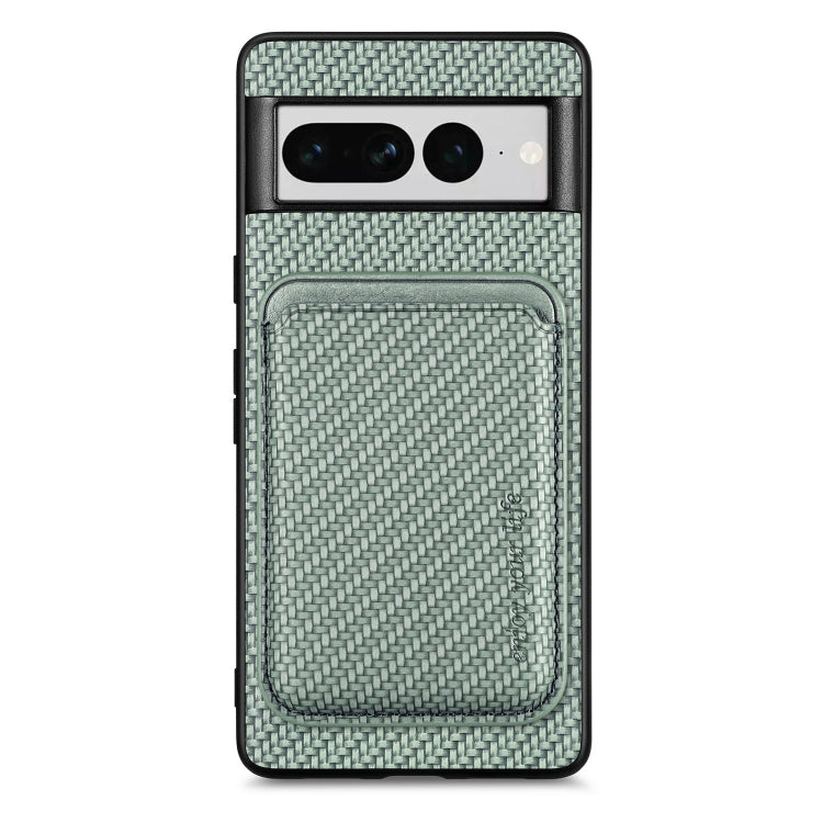 For Google Pixel 7 Pro Carbon Fiber Leather Card Magsafe Phone Case(Green) by buy2fix