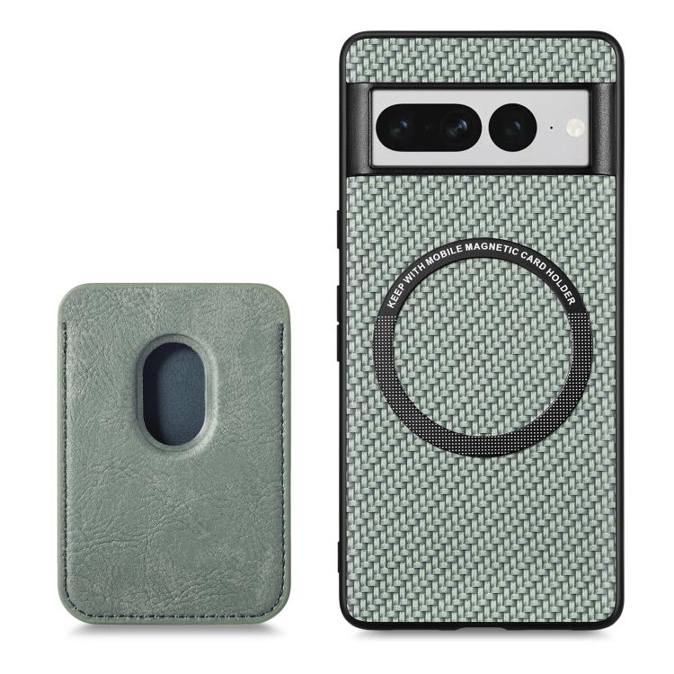 For Google Pixel 7 Pro Carbon Fiber Leather Card Magsafe Phone Case(Green) by buy2fix