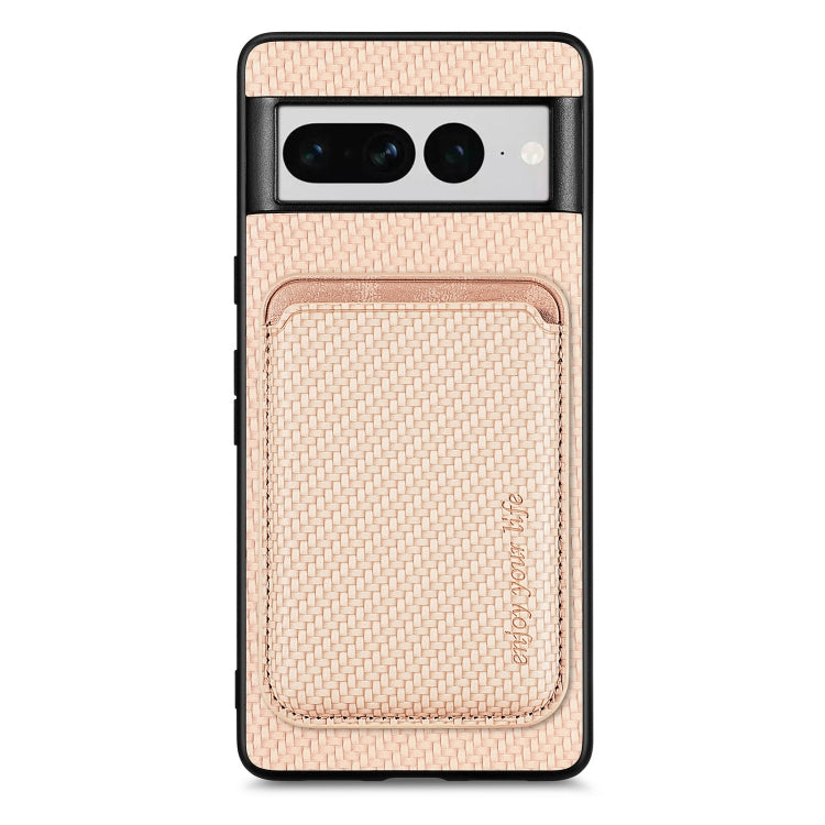 For Google Pixel 7 Pro Carbon Fiber Leather Card Magsafe Phone Case(Khaki) by buy2fix