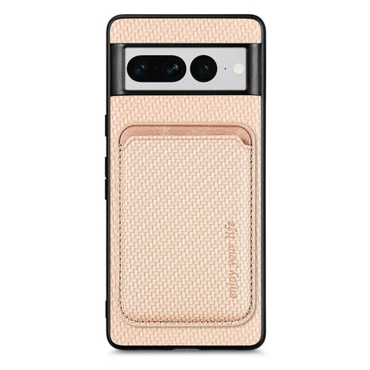 For Google Pixel 7 Pro Carbon Fiber Leather Card Magsafe Phone Case(Khaki) by buy2fix