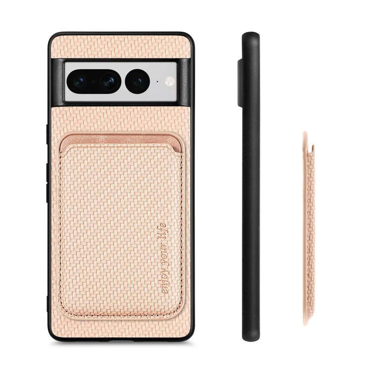 For Google Pixel 7 Pro Carbon Fiber Leather Card Magsafe Phone Case(Khaki) by buy2fix