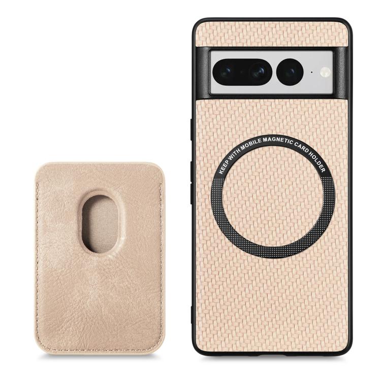 For Google Pixel 7 Pro Carbon Fiber Leather Card Magsafe Phone Case(Khaki) by buy2fix