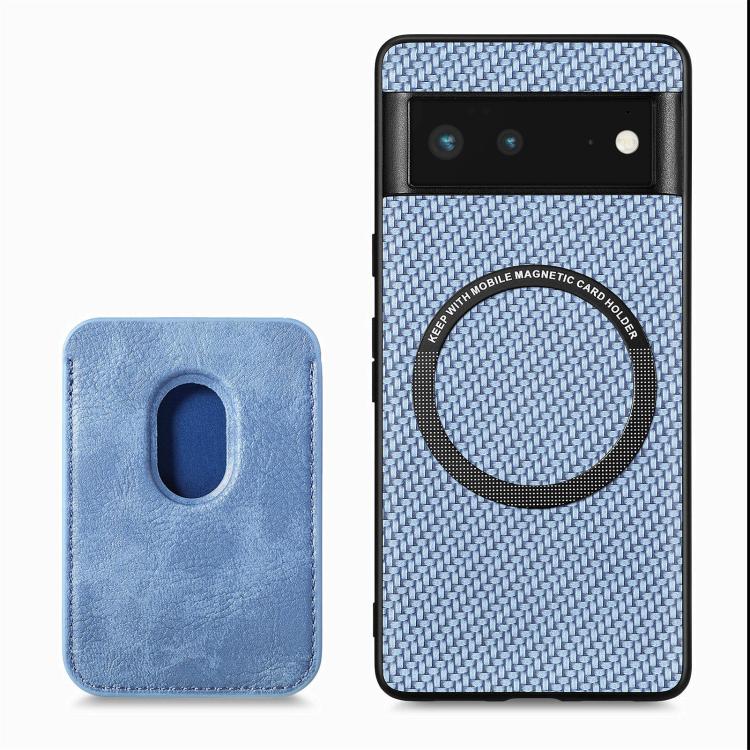 For Google Pixel 6 Carbon Fiber Leather Card Magsafe Phone Case(Blue) by buy2fix