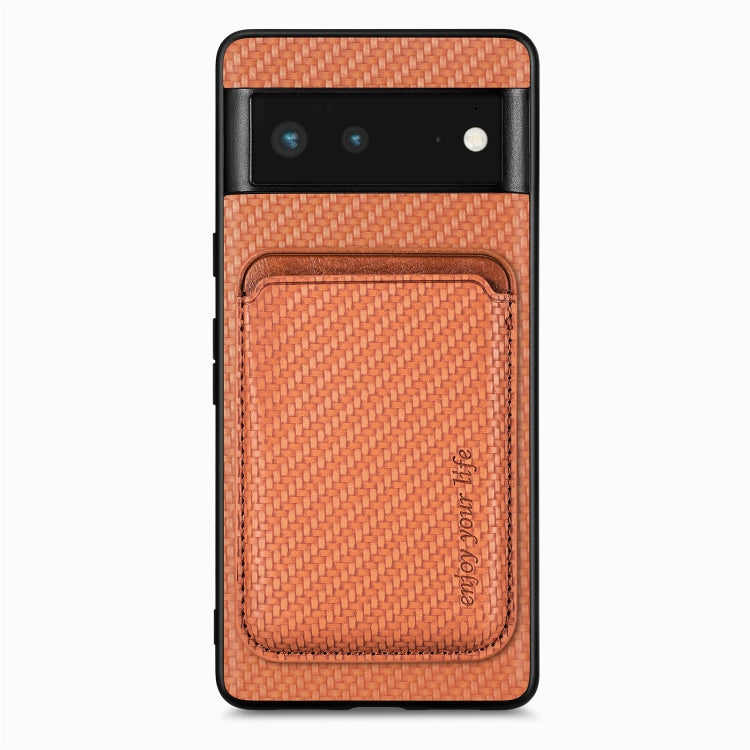 For Google Pixel 6 Carbon Fiber Leather Card Magsafe Phone Case(Brown) by buy2fix