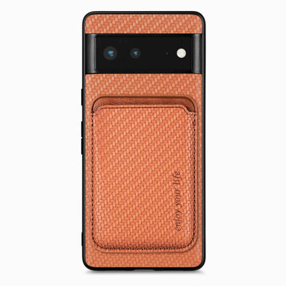 For Google Pixel 6 Carbon Fiber Leather Card Magsafe Phone Case(Brown) by buy2fix