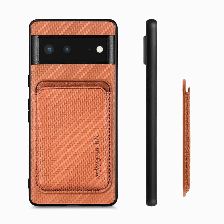 For Google Pixel 6 Carbon Fiber Leather Card Magsafe Phone Case(Brown) by buy2fix