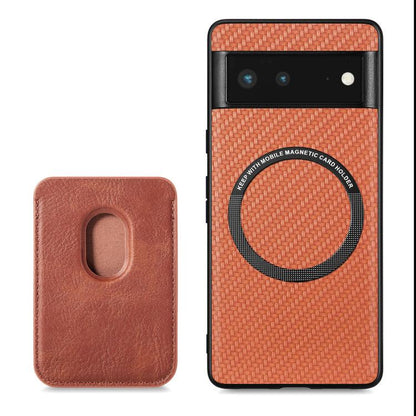 For Google Pixel 6 Carbon Fiber Leather Card Magsafe Phone Case(Brown) by buy2fix