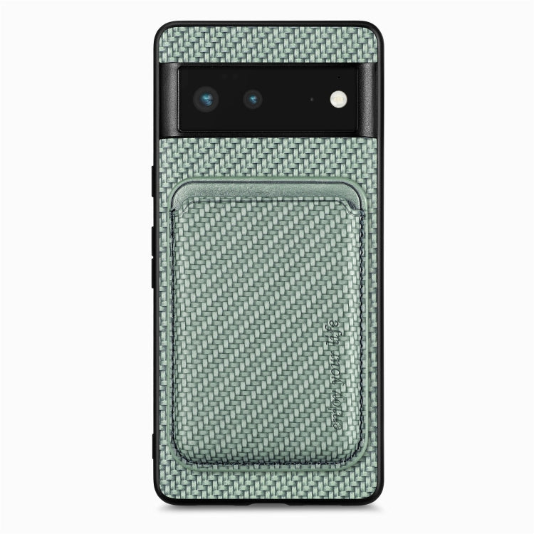 For Google Pixel 6 Carbon Fiber Leather Card Magsafe Phone Case(Green) by buy2fix