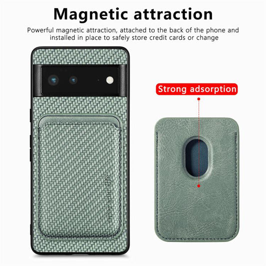 For Google Pixel 6 Carbon Fiber Leather Card Magsafe Phone Case(Green) by buy2fix