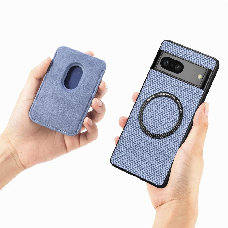 For Google Pixel 7 Carbon Fiber Leather Card Magsafe Phone Case(Brown) by buy2fix