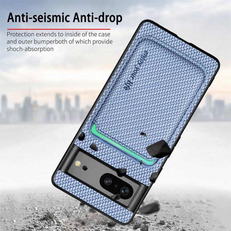 For Google Pixel 7 Carbon Fiber Leather Card Magsafe Phone Case(Blue) by buy2fix