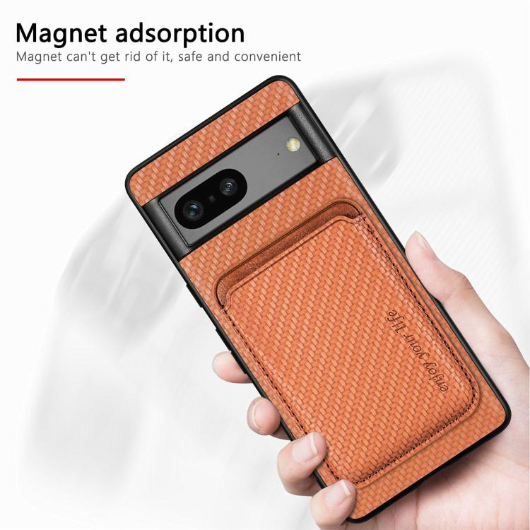 For Google Pixel 7 Pro Carbon Fiber Leather Card Magsafe Phone Case(Khaki) by buy2fix