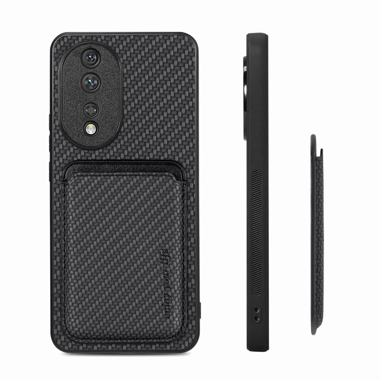 For Honor 80 Carbon Fiber Leather Card Magsafe Phone Case(Black) by buy2fix