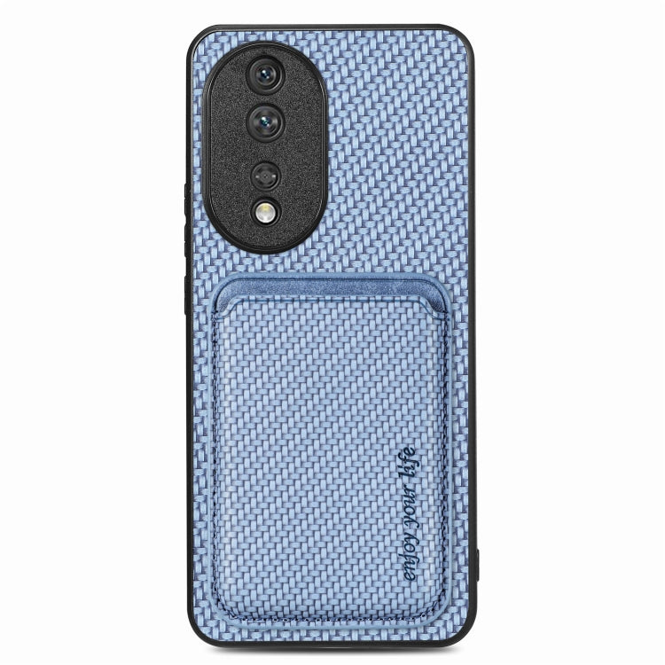 For Honor 80 Carbon Fiber Leather Card Magsafe Phone Case(Blue) by buy2fix