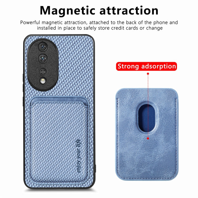 For Honor 80 Carbon Fiber Leather Card Magsafe Phone Case(Blue) by buy2fix
