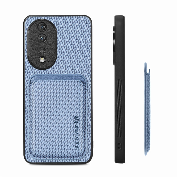 For Honor 80 Carbon Fiber Leather Card Magsafe Phone Case(Blue) by buy2fix