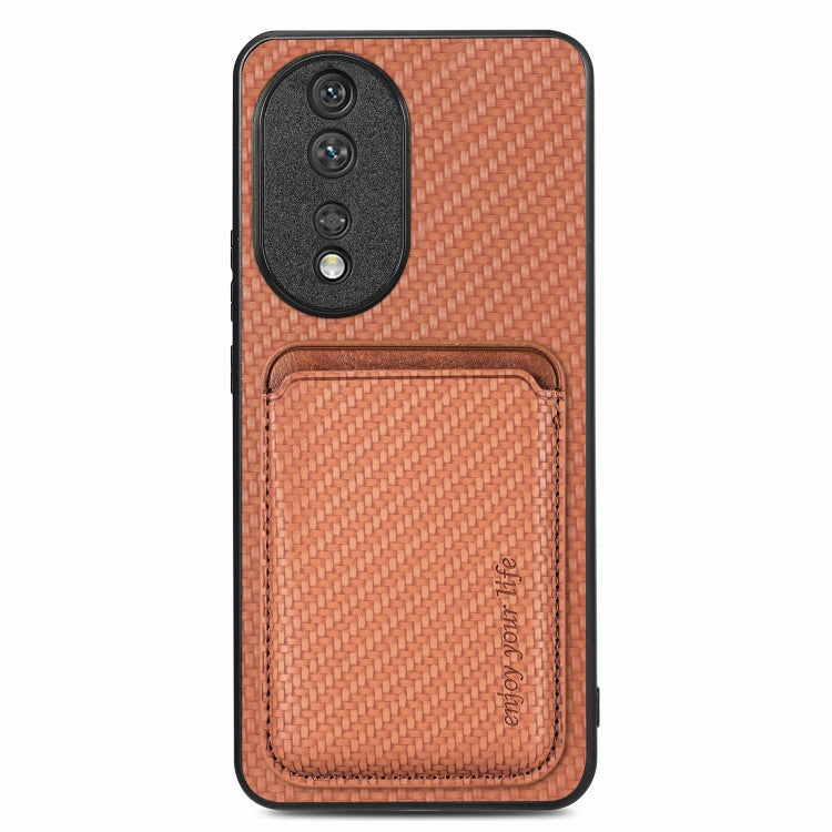 For Honor 80 Carbon Fiber Leather Card Magsafe Phone Case(Brown) by buy2fix