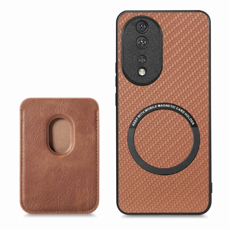 For Honor 80 Carbon Fiber Leather Card Magsafe Phone Case(Brown) by buy2fix